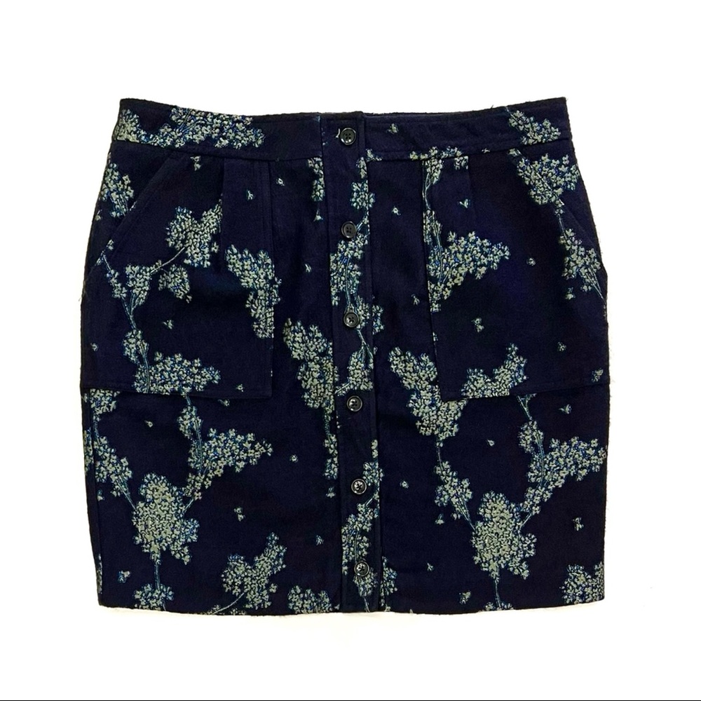 NWT Banana Republic Button Front Brocade Navy Skirt